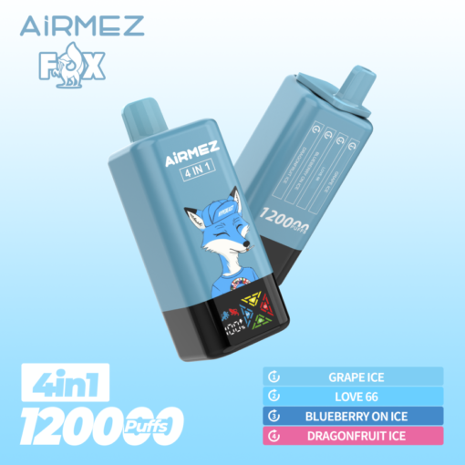 IMG_6332.png Airmez vape – Fox 4in1 120000puffs Disposable Vape Grape Ice & Love 66 & Blueberry On Ice & Dragonfruit Ice