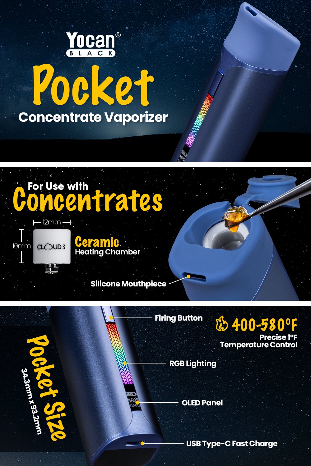 Yocan Black Pocket Concentrate Vaporizer (Sky Blue) - Image 4